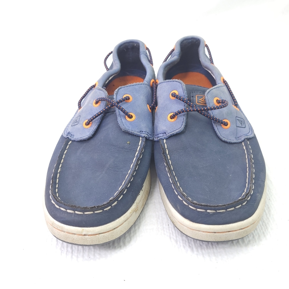 Sperry Top Sider Boys Boat Shoes Blue Leather Slip On Moccasin Shoes Size 3.5 Y - Picture 2 of 7